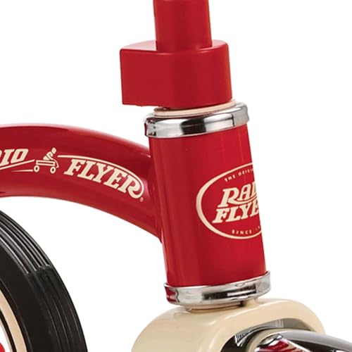 Radio Flyer 34TX Kids Beginner Classic Steel Framed 10 Inch Front Wheel Adjustable Seat Tricycle with 3 Position Push Handle, Red