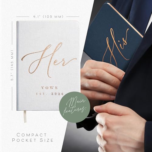 Image of Personalized 2026 Vow Books His & Hers - White & Navy Linen Wedding Vow Books Ideal as Accessories for Brides & Grooms, His & Hers Gifts - Wedding Registry Must Haves 2026 & Elopement Essentials