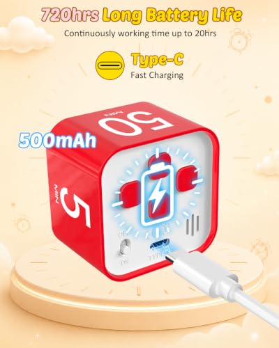Image of Digital Pomodoro Timer Cube 5 /10 /25 /50min Preset, Silent & Sound Alarm | Visual Productivity Flip Timer for Kids Classroom Desk, Custom Countdown, Gravity Sensor, for ADHD Study Work Game Kitchen