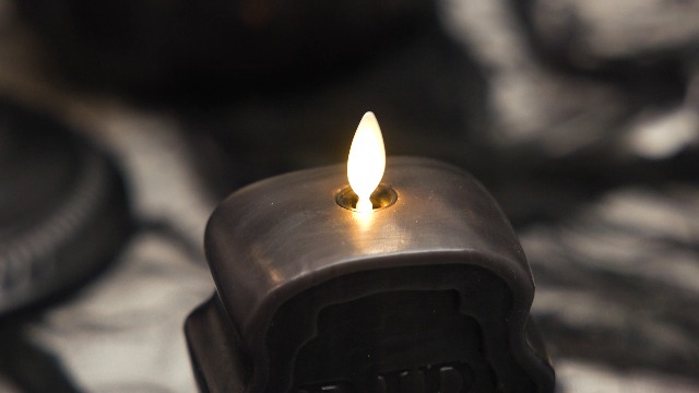 Image of Luminara Black Flameless Candle RIP Tombstone Figural (2 inch x 5.5 inch) Moving Flame Battery Operated LED Candle Lights Halloween Decoration