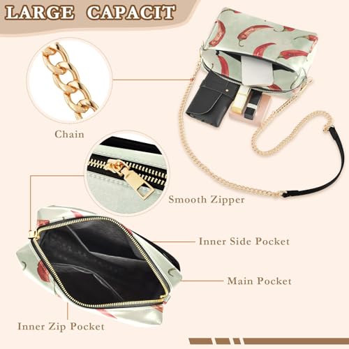 Chili Peppers Crossbody Bag for Women,Leather Crossbody Purses Shoulder Handbags with Zip Pockets for Travel, Shopping, Work4