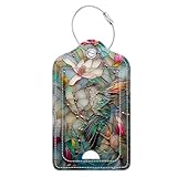 Luggage Tags,3D Stained Flower Green Hummingbird Design, Double-Sided Privacy Cover ID Labels with Stainless Steel Loop and Address Card for Travel Bag Suitcase