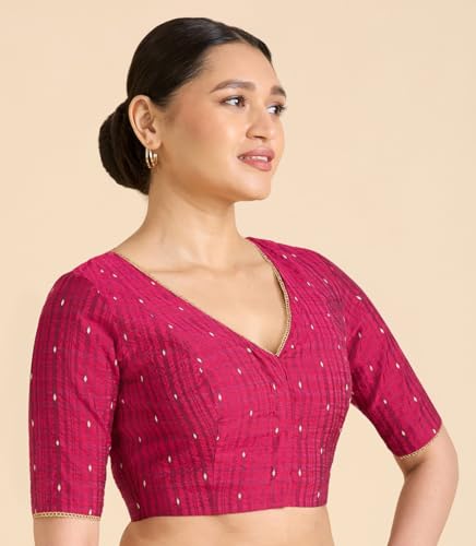 Image of Studio Shringaar Women's Handloom Cotton Silk Readymade Saree Blouse