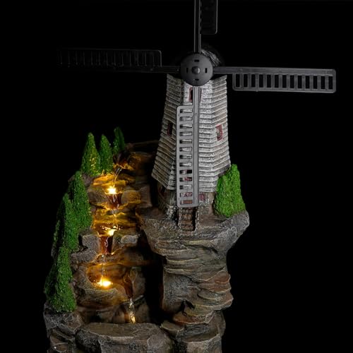 Geezy Garden Water Feature – Windmill Fountain With Led Lights – Mains Powered, Self-Contained, Indoor & Outdoor – Easy Setup, Relaxing & Cascading – Great For Garden, Home, Patio & Balcony Decor - 9