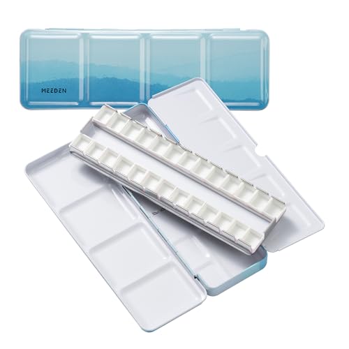 MEEDEN Paleta de acuarela portátil, caja de metal con 24 medias sartenes (azul)
