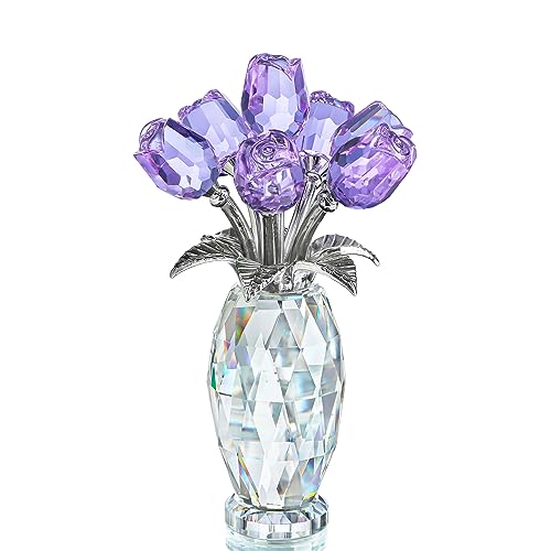 H&D HYALINE & DORA Crystal Rose Purple Flower Figurine,Rose Gifts for Mom Wife Grandma,Glass Flower Collectible Ornament Mother's Day Thanksgiving Anniversary Birthday Gifts