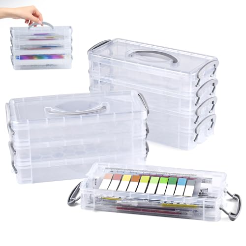 EUIEUT Pen Storage Organiser with Lids, 2 Pcs x 4 Tier Clear Plastic Craft Storage Box, Portable Pencil Case, Multipurpose Compartment Storage Boxes for Art Supply, Pencil, Drawing Tools, Small Parts 7 EUIEUT Pen Storage Organiser with Lids, 2 Pcs x 4 Tier Clear Plastic Craft Storage Box, Portable Pencil Case, Multipurpose Compartment Storage Boxes for Art Supply, Pencil, Drawing Tools, Small Parts - Image 7