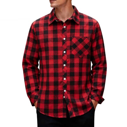 Chemise à carreaux boutonnée à manches longues pour homme - Chemise de bûcheron à carreaux avec poche - Coupe classique - Col rabattu - Chemise de travail...