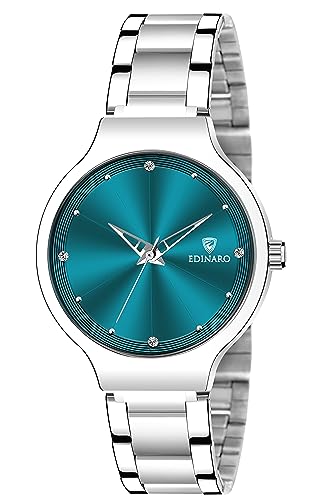 EDINARO Gorgeous Analogue Round Studded Dial Watches for Women and Ladies Watch with Stainless Steel Adjustable Bracelet Strap with Double Lock Clasp Watches for Girls