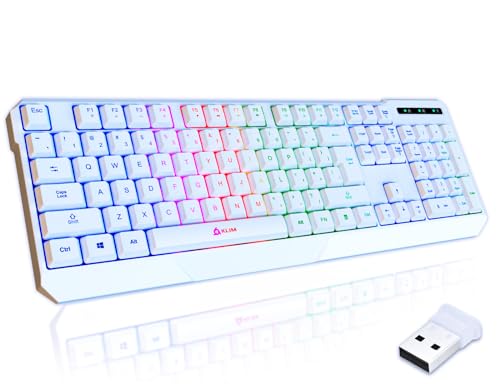 KLIM Chroma White Wireless Keyboard – RGB Backlit, Rechargeable Battery, Wireless Keyboard with Water-Resistant Durable Design, Compatible with PC, Mac, PS4, PS5