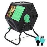 Athena Collection Compost Tumbler, 17 Gallon Single Chamber Outdoor Rotating Composter Bin with Gloves, Easy-Turn BPA-Free Plastic Compost Barrel for Backyard Garden, Patio, Kitchen Food Waste