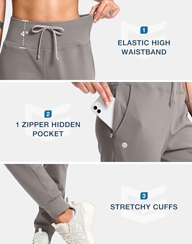 Image of G Gradual Women's Fleece Lined Joggers with Zipper Pocket Water Resistant Running Hiking Pants Winter Warm Thermal Sweatpants