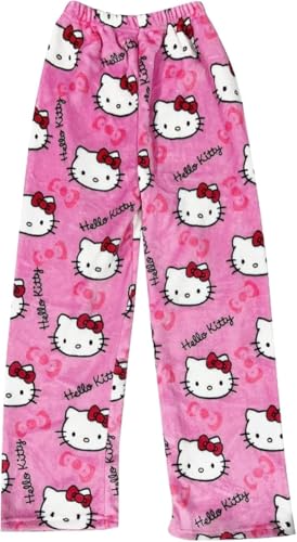 Pyjama Hose Kitty Schlafanzug Damen Pyjamas Hosen Lang Flanell Pyjama Hose Damen Schlafhose Weich Kawaii Pyjamas Anime Bequeme Schlafanzughose Frauen...