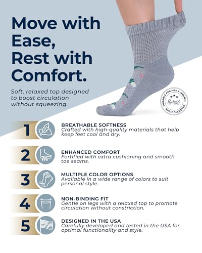 Image of Pembrook Knit Diabetic Socks for Men & Women - 6 Pairs, Wide Non Binding Neuropathy Socks for Women, Smooth Toe Seams