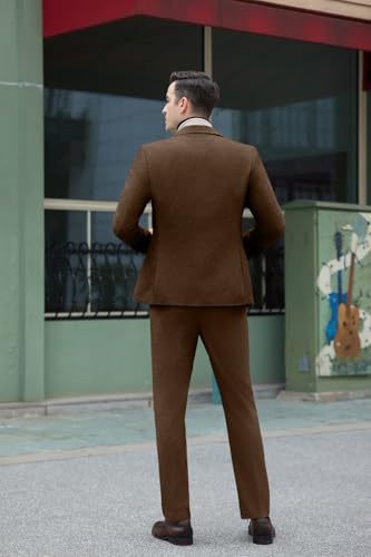 Image of Mens Wool Suits 2 Piece Retro Tuxedo Set for Men Slim Fit Groom Blazer Pants Outfit Party Wedding Prom