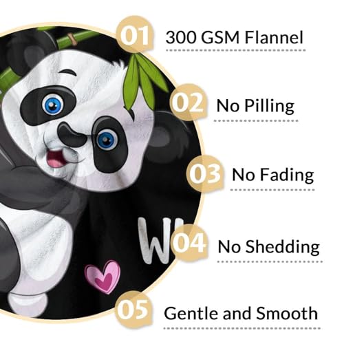 Mercuryelf Panda Throw Blanket - Soft, Fuzzy & Warm - 40x50 Inches Flannel Blankets for Travel, Office - Black Cute Throws Gift for Girls