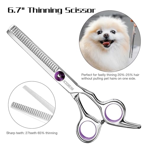 Professional Dog Grooming Scissors with Safety Round Tips, 3 in 1 Dog Grooming Scissors Kit, 4CR Stainless Steel Professional Pet Grooming Shears for Dog, Sharp and Durable, Purple Professional Dog Grooming Scissors with Safety Round Tips, 3 in 1 Dog Grooming Scissors Kit, 4CR Stainless Steel Professional Pet Grooming Shears for Dog, Sharp and Durable, Purple