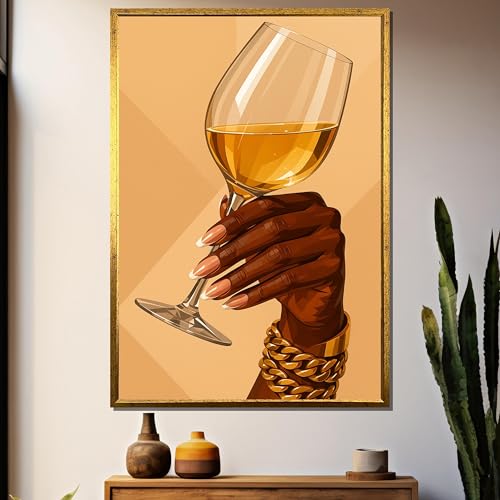 Peinture sur toile abstraite de mains en ébène avec chaînes dorées - Déco chic 80x120cm