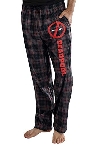 Marvel Mens' Deadpool Logo Plaid Lounge Pajama Pants2