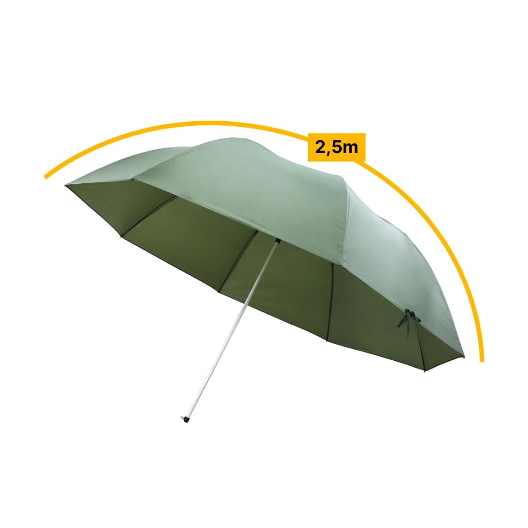 MK-Angelsport Parapluie XXL pour pêcheurs - Protection contre les mouches et les moustiques - Parapluie de pêcheur de 2,5 m - Tente fermée avec paroi latérale - Tente pour pêche à la carpe - Parapluie