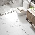 FunStick 12"x24" Carrara Marble Peel and Stick Floor Tile White Floor Tiles Peel and Stick Flooring Waterproof Removable Vinyl Flooring Peel and Stick Wall Tiles for Bathroom Kitchen Bedroom 5 Tiles