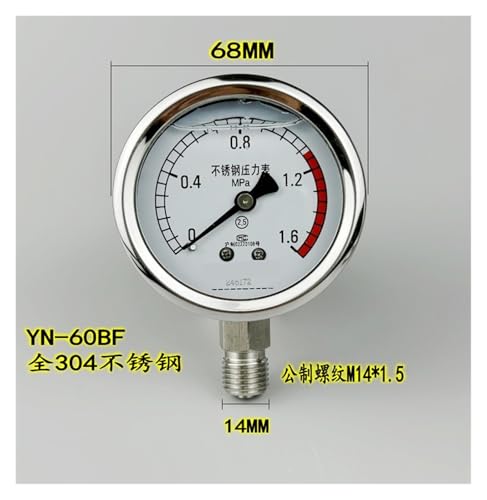 Manomètre de pression YN60BF acier inoxydable 0.1MPA抗震
