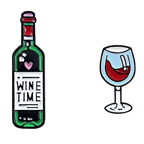 Image of Mini Red Wine Bottle Small Cup Brooch Pin for Women Girls Men Fashion Enamel Cartoon Lapel Pins Cute Dress Accessories Unisex Birthday Party Jewelry Dainty for Friend 2 Pcs