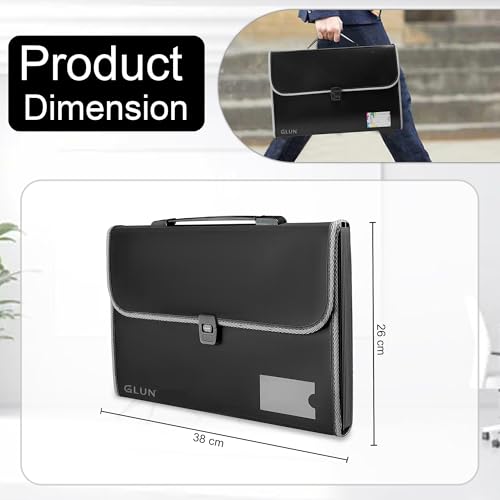 Image of GLUN 13 Pocket Expanding File Folder with Handle & Buckle Closure for A4 Size Documents - Portable Accordion Folder Organizer (Black)