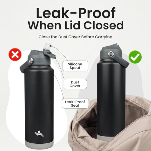 Image of Konokyo 40 oz Insulated Stainless Steel Sports Water Bottle with Straw Lid