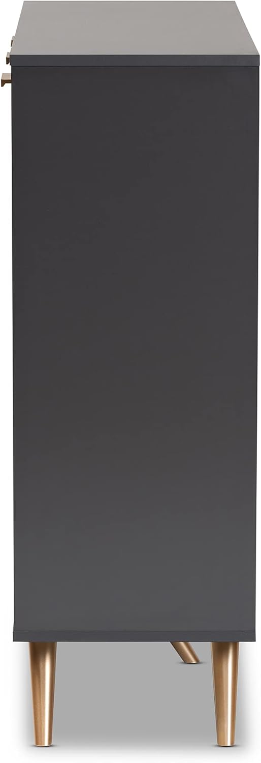 Baxton Studio Kelson Modern and Contemporary Dark Grey and Gold Finished Wood 3-Door Shoe Cabinet