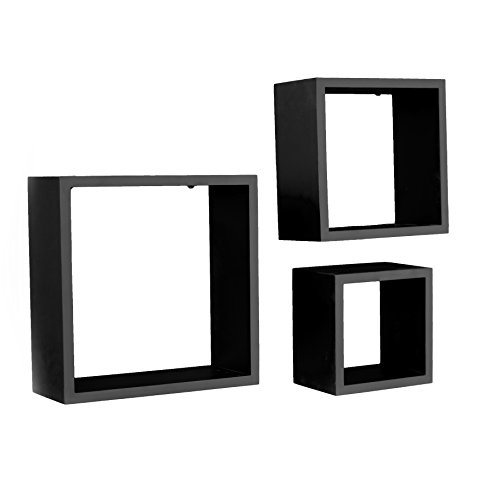 Wallniture Modern Home Decor Square Cube Floating Wall Shelf Black Set Of 3 #TOP2
