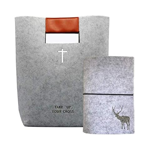 Bible Bag with Refillable Felt Notebook, Aolaso Felt Bible Carrying Case Bible Book Tote Hollowed Cross Design Bible Cover Church Bag for Sunday School & Christian Gift Felt Handbag for Men, Women Cover