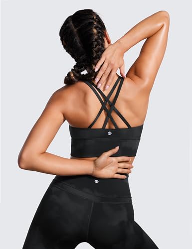 Image of CRZ YOGA Naked Feeling Longline Sports Bras | Medium Support, Removable Pads, Yoga, Sleek, Strappy Back, Scoop Neck, for Women