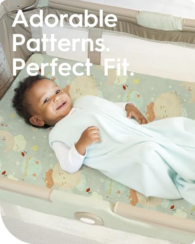 Image of Cloud-Like Soft Pack N Play Sheets - Compatible with Graco, 4moms, Dream On Me, Baby Trend and Other 27 X 39 /24 X 38 Inch Playard Mattress Pad, Jersey Knit Cotton, 2 Pack (Planet & Moon)