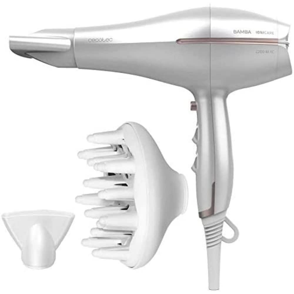 Cecotec Secador de pelo Iónico Bamba IoniCare 5300 Maxi Aura. 2200W de Potencia, con Ion real y Gran Caudal de Aire, Función Aire frío, 2 Velocidades y 3 Temperaturas, Blanco