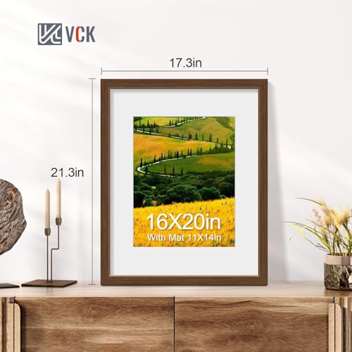 Image of VCK 16x20 Picture Frames 5 Pack, Brown Wood, 11x14 Mat, Glass, for Artwork