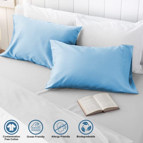 100% Contamination Free Cotton, Crisp Cool & Breathable Percale Standard Size Pillowcases 2-Piece Set - For Twin, Queen, Full, Twin Xl Size Beds - For Hot Sleepers, Pre-Shrunk, Anti-Pilling – Sea Blue #TOP1