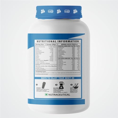 Image of M B Muscle Builder's Whey Protein 80% Powder with added digestive enzymes | Sports & Protein Supplements | Protein 24g & BCAA 6g per serving - 2 lb, Caffe Mocha Flavour