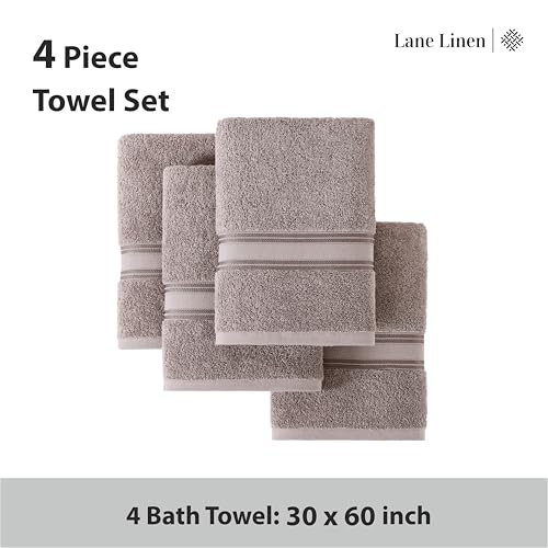 Image of LANE LINEN 100% Cotton Bath Towels Set of 4 (30 inchx60 inch) - Zero Twist, Mercerized Cotton Bathroom Towel Set - Quick Dry, Soft & Absorbent Large Bath Towels - Mininmal Linting After 3 Washes - Platinum