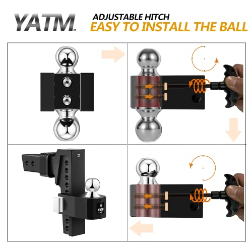 Yatm Aluminum Adjustable Trailer Hitches Fits 2" Receiver,8" Drop/Rise, Replaces Tri Balls (1-7/8", 2", 2-5/16") Keyed Of Dual Pin Key Locks, With Gtw 15,000Lbs,Ultra Quiet,Solid Tube,Blk,522008 #TOP5