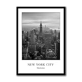 Rahmenbild New York Empire State Building | Wandbild mit Rahmen schwarz Hochformat | Bild Motive Stadt City | NYC Manhattan Aussicht Tag | Wohnzimmer Büro | weiß schwarzweiß | 50 x 70 cm