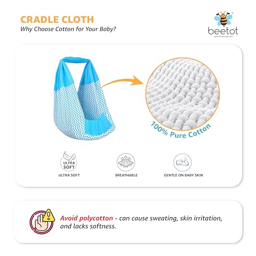 beetot Baby Cradle Set Swing/Jhula (Thottil Cloth, Palna, Dolna) | Hanging Cradle Cloth with Removable Bed and Mosquito Net | Up to 15 kg | CRA-Blue Stripe