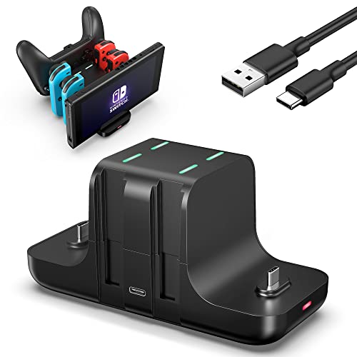 Gldram 6 In 1 Switch Charger Dock Station For Nintendo Switch & Oled & Lite Accessories, Charging Dock Storage Stand For Nintendo Switch Joycon And Pro Controller With Usb C Charging Cable, Black #TOP2