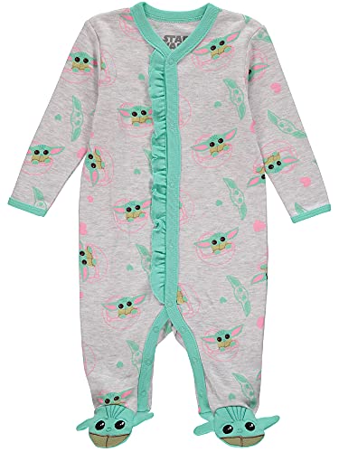 Image of STAR WARS The Mandalorian Baby Girls' Footie | Pajamas Romper 3 Pack Featuring Baby Yoda - Baby Pajamas - Baby Sleeper