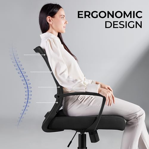 Yaheetech Adjustable Office Swivel Chair Ergonomic Mesh Computer Chair Executive with Arms Height Adjustable Back Support for Home Office Black