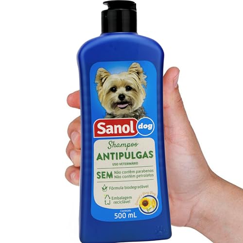 Sanol Dog Shampoo De Pêlos Para Cães Antipulgas 500 Ml Azul