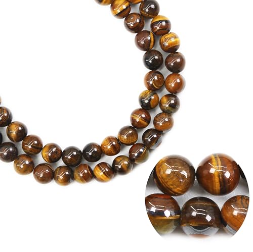 Qiwan 35PCS 10mm Natural Yellow Tiger Eye Gemtone Jewellery String, Round Loose Beads for DIY Jewelry Making, 1 String/15 Inches