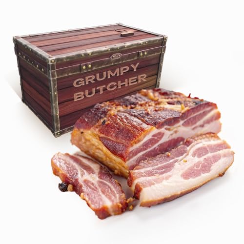 Grumpy Butcher Double Smoked Bacon Slab, 4 Pack (4.5 lb Total) – Heritage Duroc Pork, Hickory & Applewood Smoked – No Sugar Added Gourmet Bacon Slabs | Frozen Pork Belly BBQ, Cooking & Gift Box