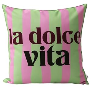 CB Home & Style Outdoorkissen Gartenkissen Wasserabweisend Wasserfest mit Streifen Hallo Sommer Bella Ciao La Dolce vita 45x45cm mit Füllung (Pink/Mint - La Dolce vita)
