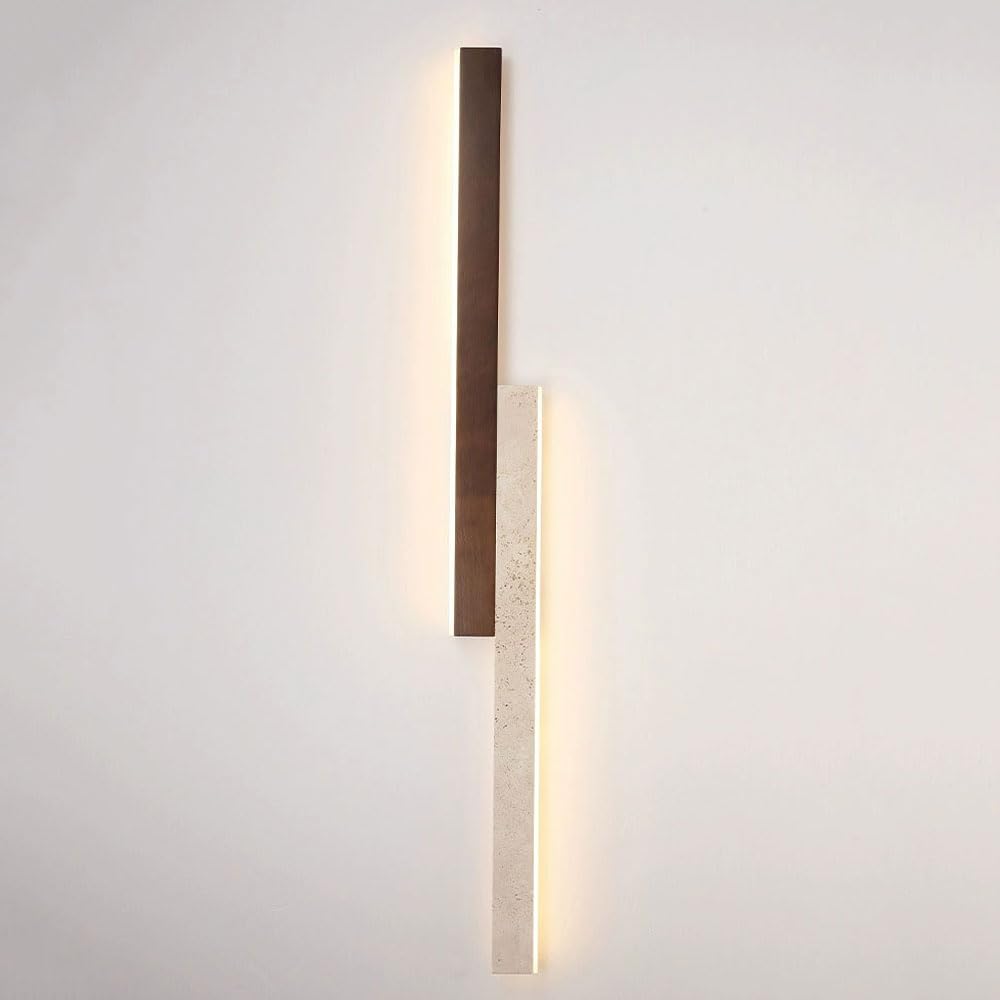Accesorio de iluminación de pared estilo Wabi-sabi nuevo travertino amarillo moderno largo 60/90/110/130 cm aplique de pared LED piedra dormitorio lámpara de pared interior madera maciza lámpa